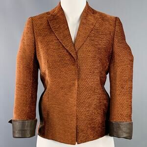 AKRIS Size 8 Orange Brown Polyester Cotton Velvet Leather Cuffs Jacket Blazer